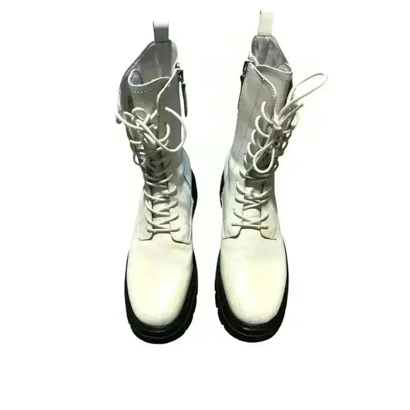 ASH LIAM Woman White Combat Boot. Lace & Zip. Leather 39 - Picture 2 of 7